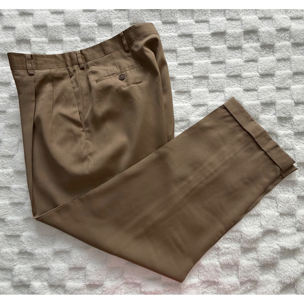 Roundtree & Yorke Gold Label Mens 36x28 Brown 100% Wool Pleated Cuffed Pants EUC